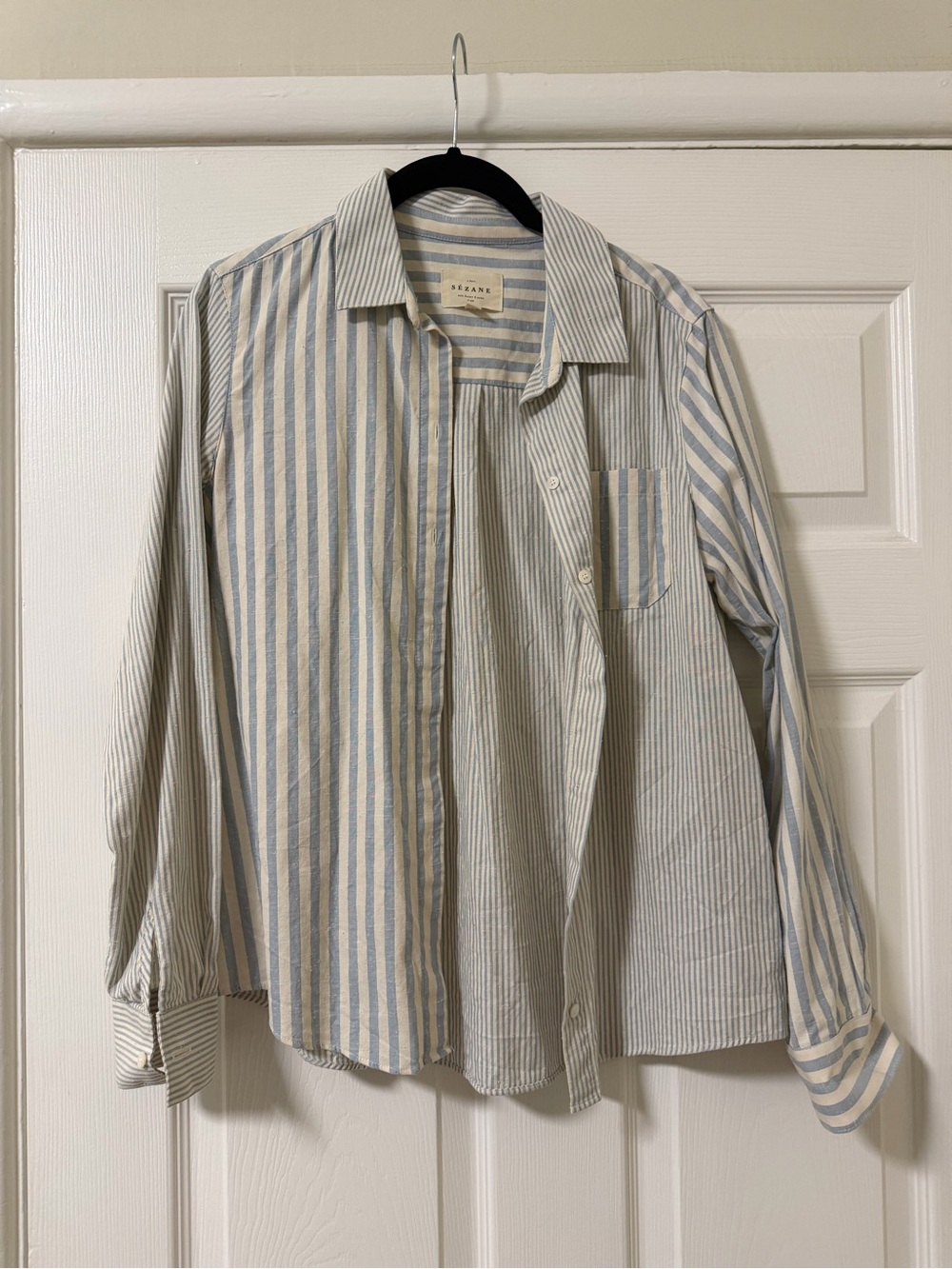 Sezane Tomboy Shirt Blue White Stripe 36 4